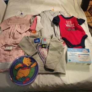 Bundle of 9 Infant Girl Items. NEW with Tags. SEE PHOTOS For Sizes